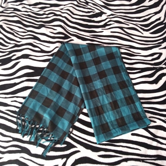 Blue/Teal and Black Plaid Scarf - Picture 2 of 5